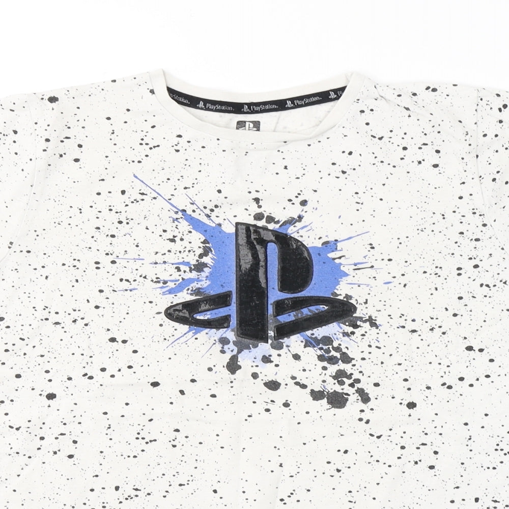 PlayStation Boys White Spotted Cotton Basic T-Shirt Size 11-12 Years Round Neck Pullover - Play Station