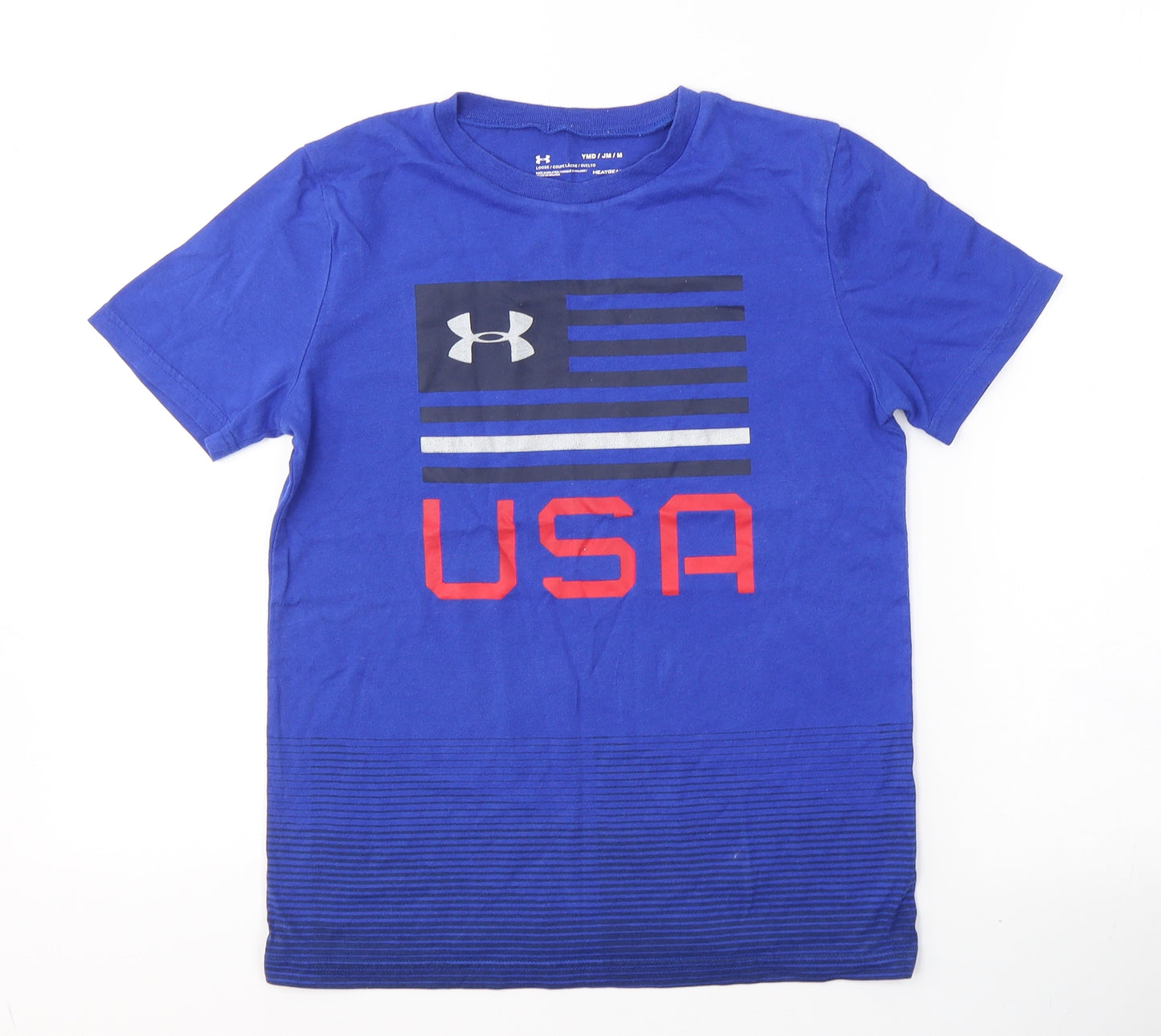Under armour Boys Blue  Cotton Basic T-Shirt Size M Round Neck Pullover - USA