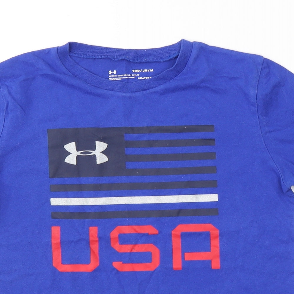 Under armour Boys Blue  Cotton Basic T-Shirt Size M Round Neck Pullover - USA