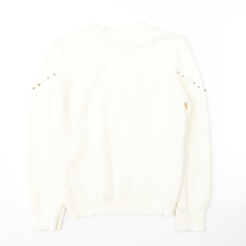 Klass Womens White Round Neck  Viscose Pullover Jumper Size M