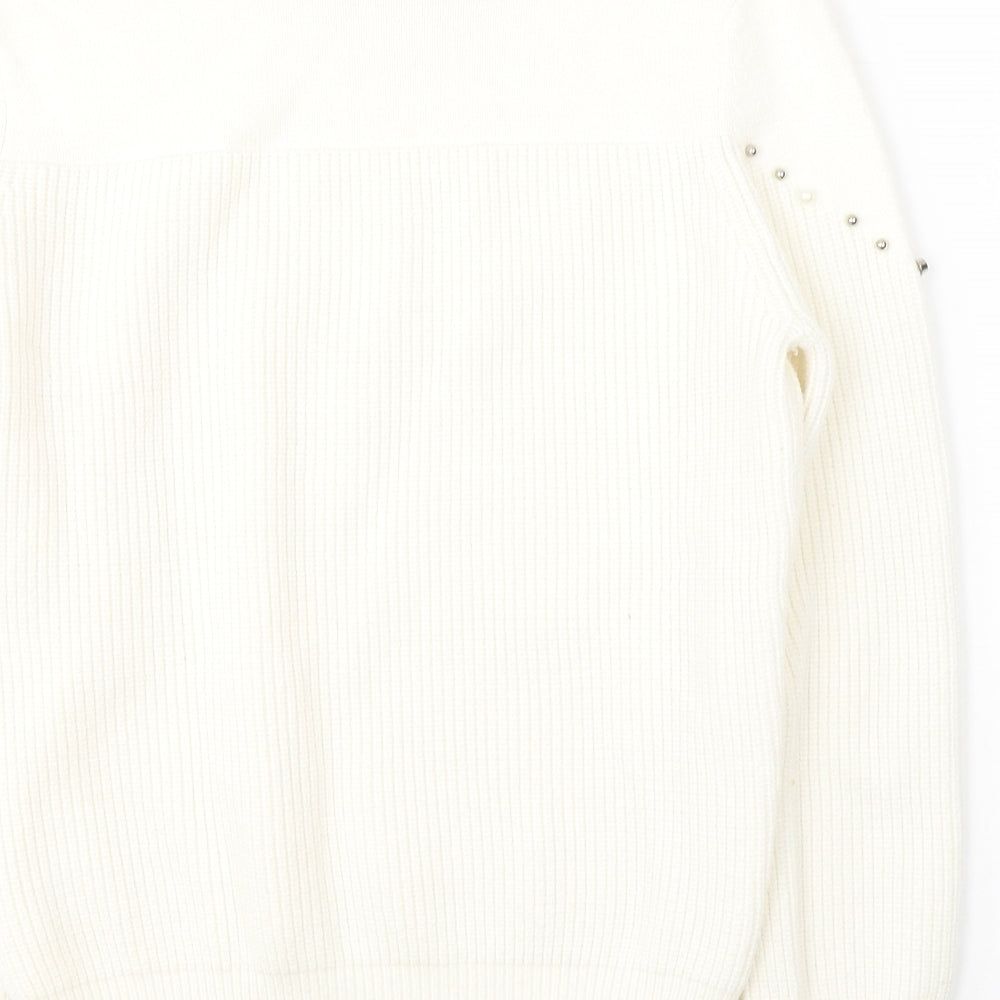 Klass Womens White Round Neck  Viscose Pullover Jumper Size M