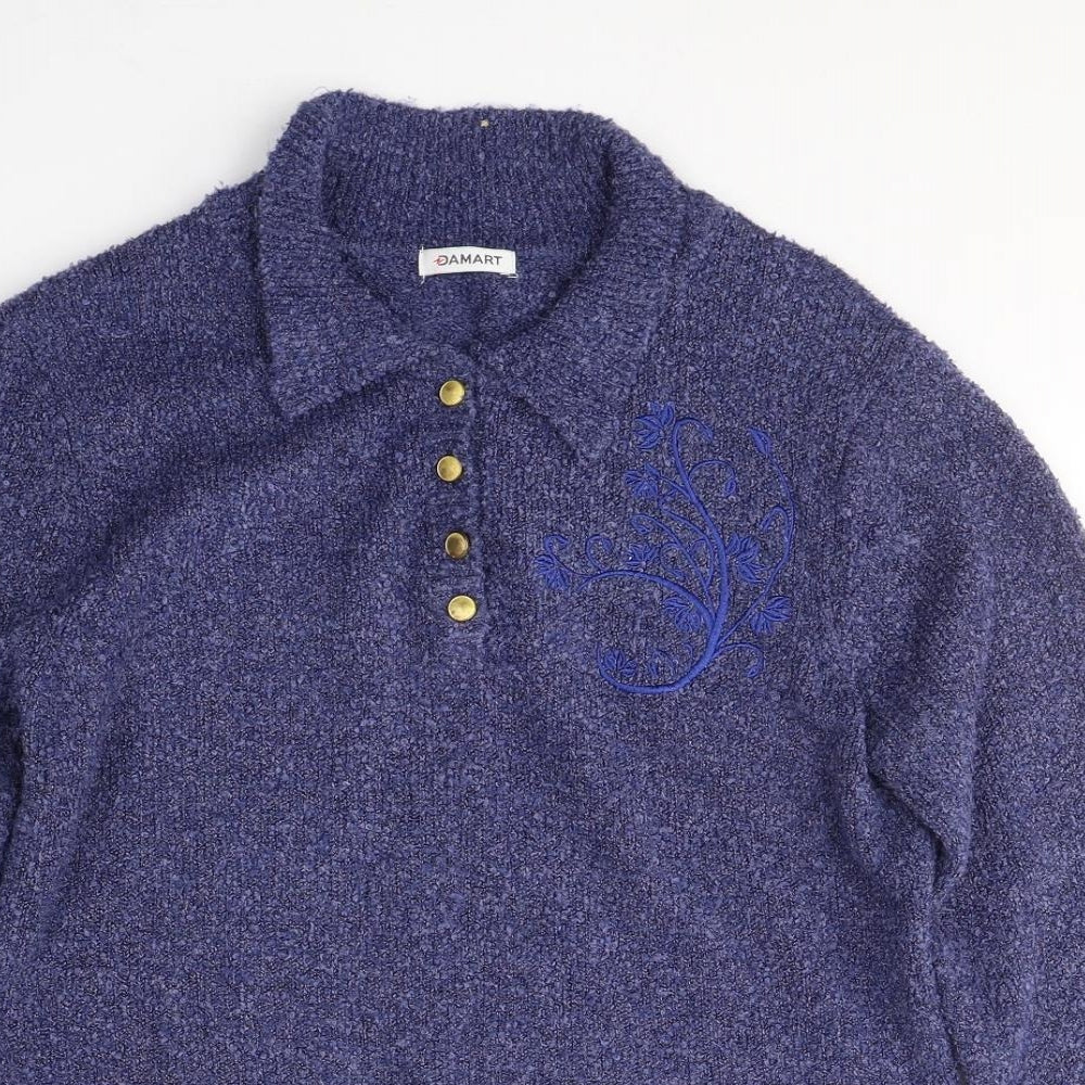 Damart Womens Purple Collared  Acrylic Pullover Jumper Size 14
