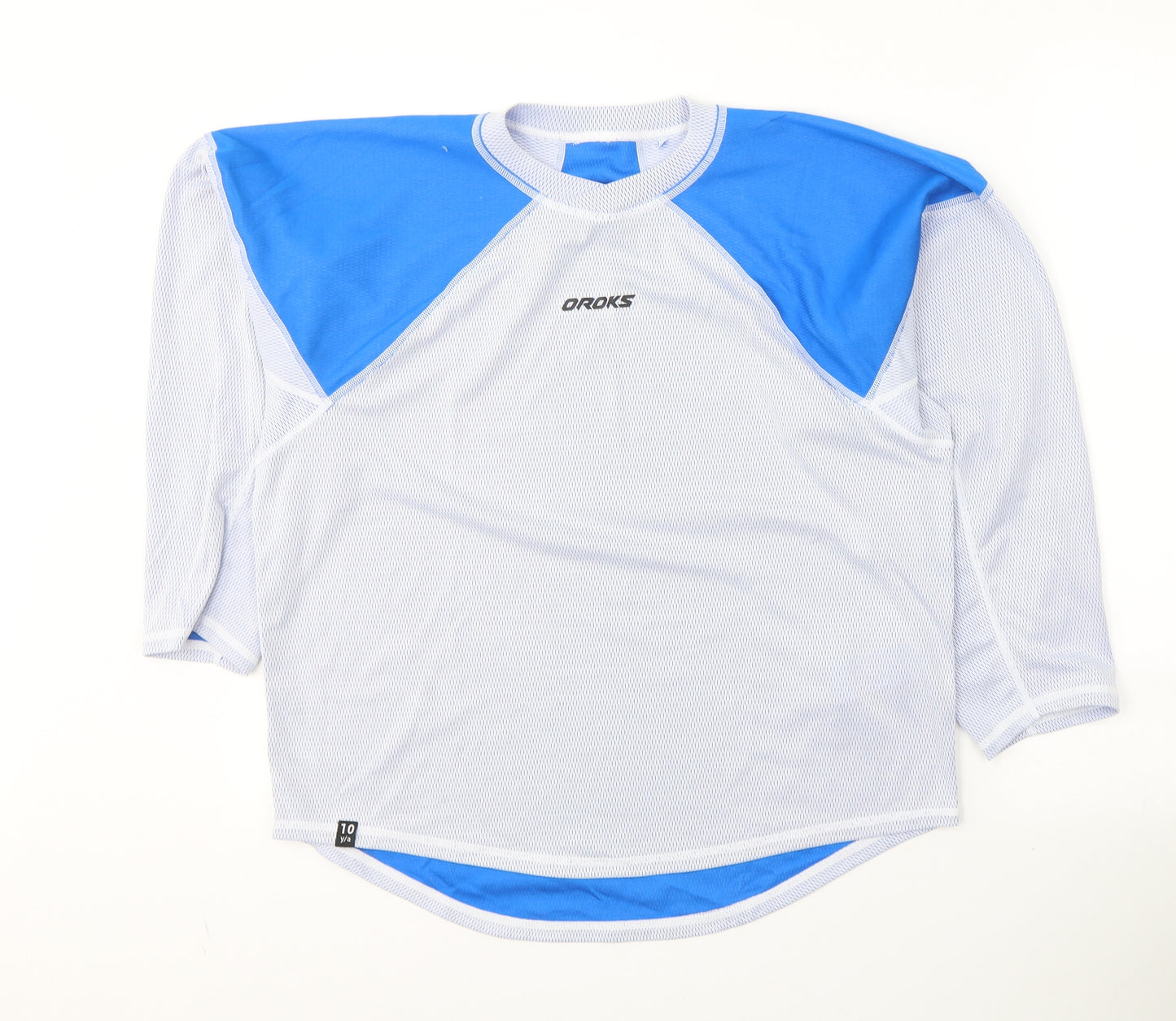 DECATHLON Boys White Colourblock Polyester Pullover T-Shirt Size 10-11 Years Round Neck Pullover - Activewear
