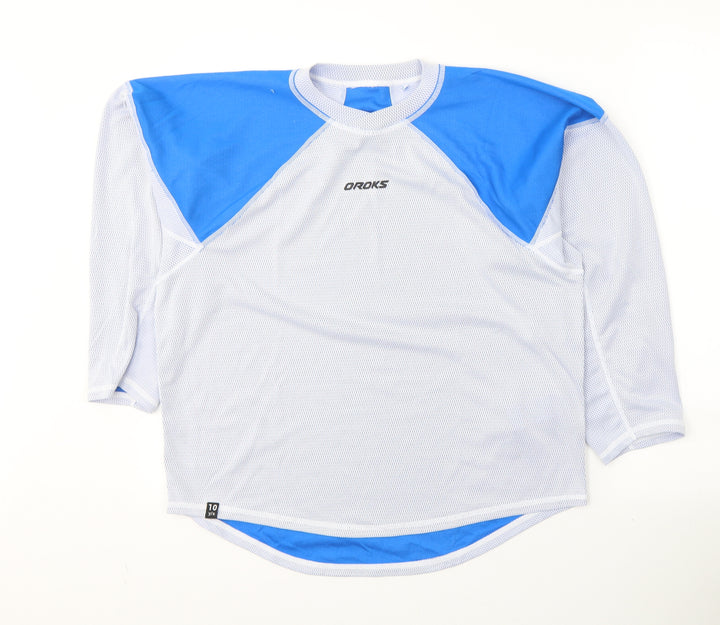 DECATHLON Boys White Colourblock Polyester Pullover T-Shirt Size 10-11 Years Round Neck Pullover - Activewear