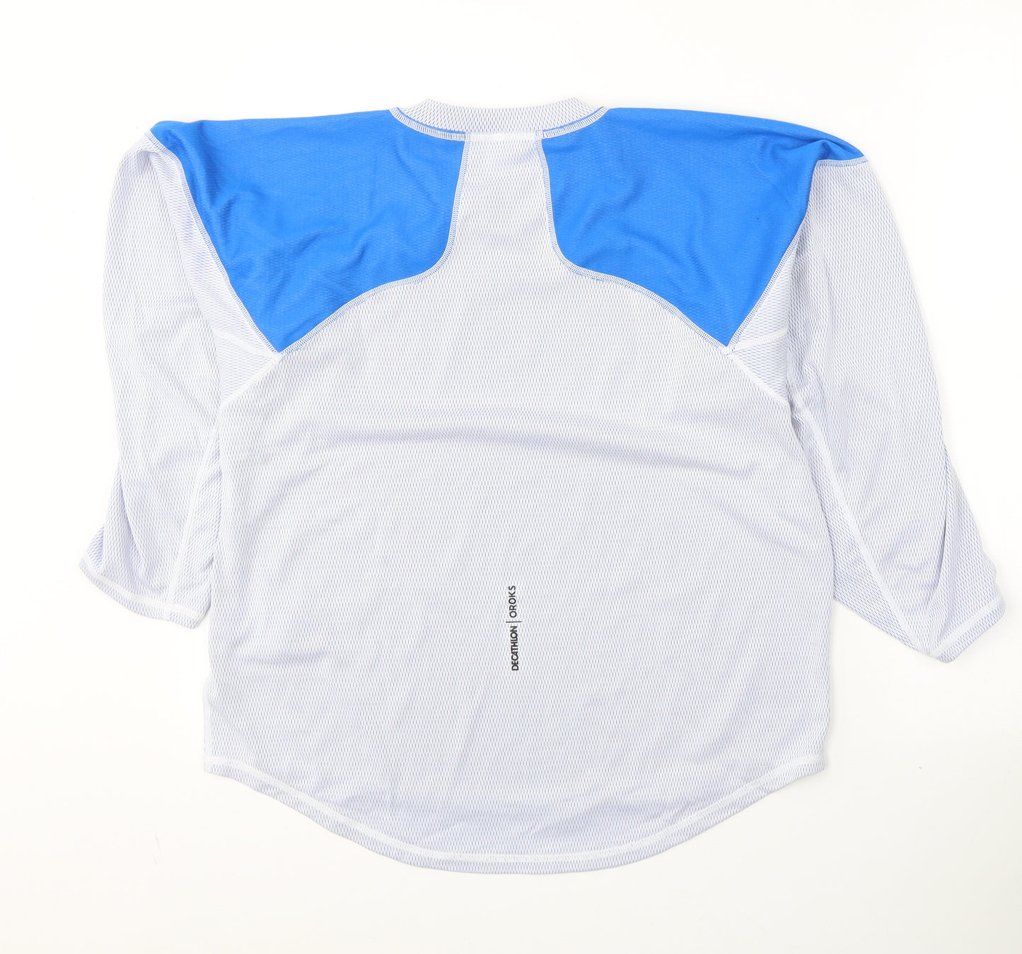 DECATHLON Boys White Colourblock Polyester Pullover T-Shirt Size 10-11 Years Round Neck Pullover - Activewear