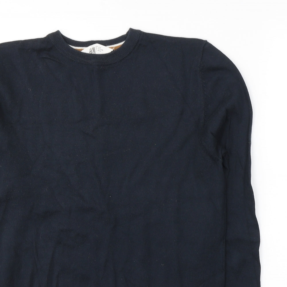 H&M Boys Blue Round Neck  Cotton Pullover Jumper Size 14-15 Years  Pullover