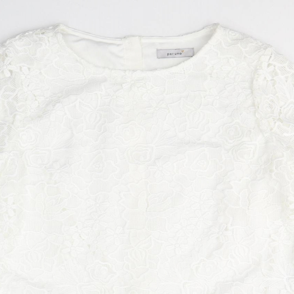 Marks and Spencer Womens White  Polyester Basic T-Shirt Size 14 Round Neck