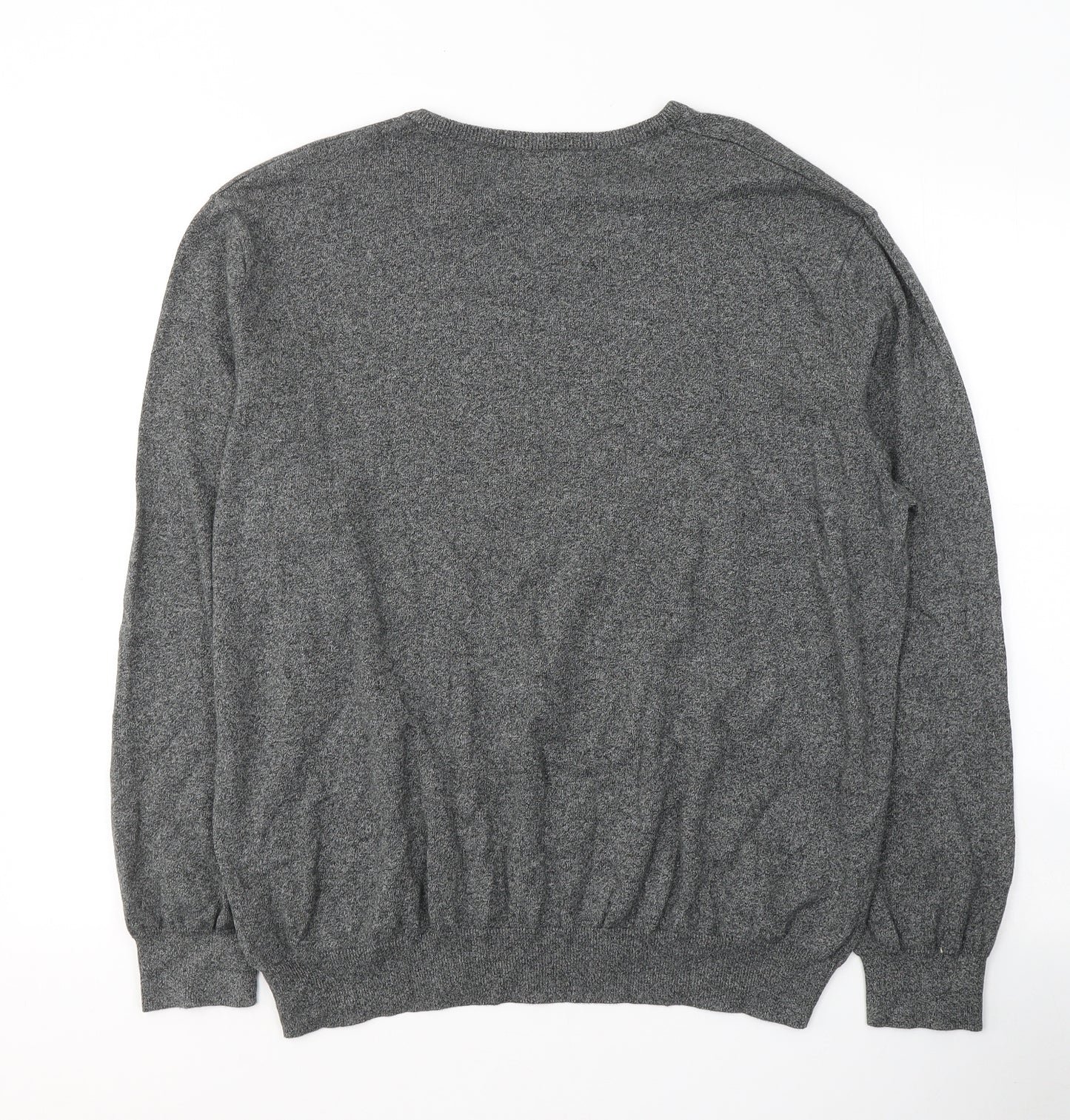 TU Mens Grey V-Neck  Cotton Pullover Jumper Size XL