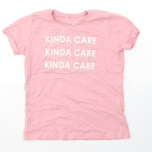 Primark Girls Pink  Cotton Basic T-Shirt Size 7-8 Years Round Neck Pullover - Don't/kinda care
