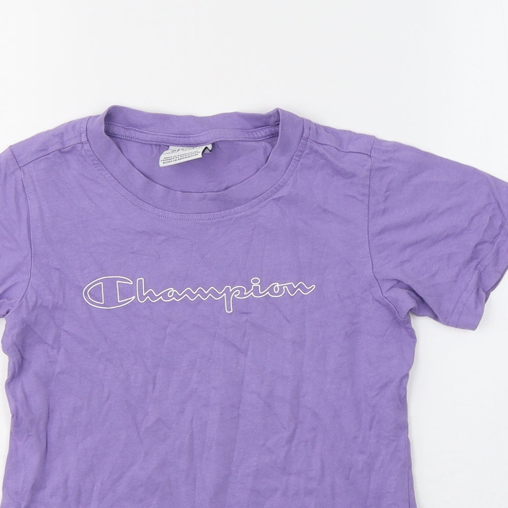 Champions Girls Purple  Cotton Basic T-Shirt Size 9-10 Years Round Neck Pullover