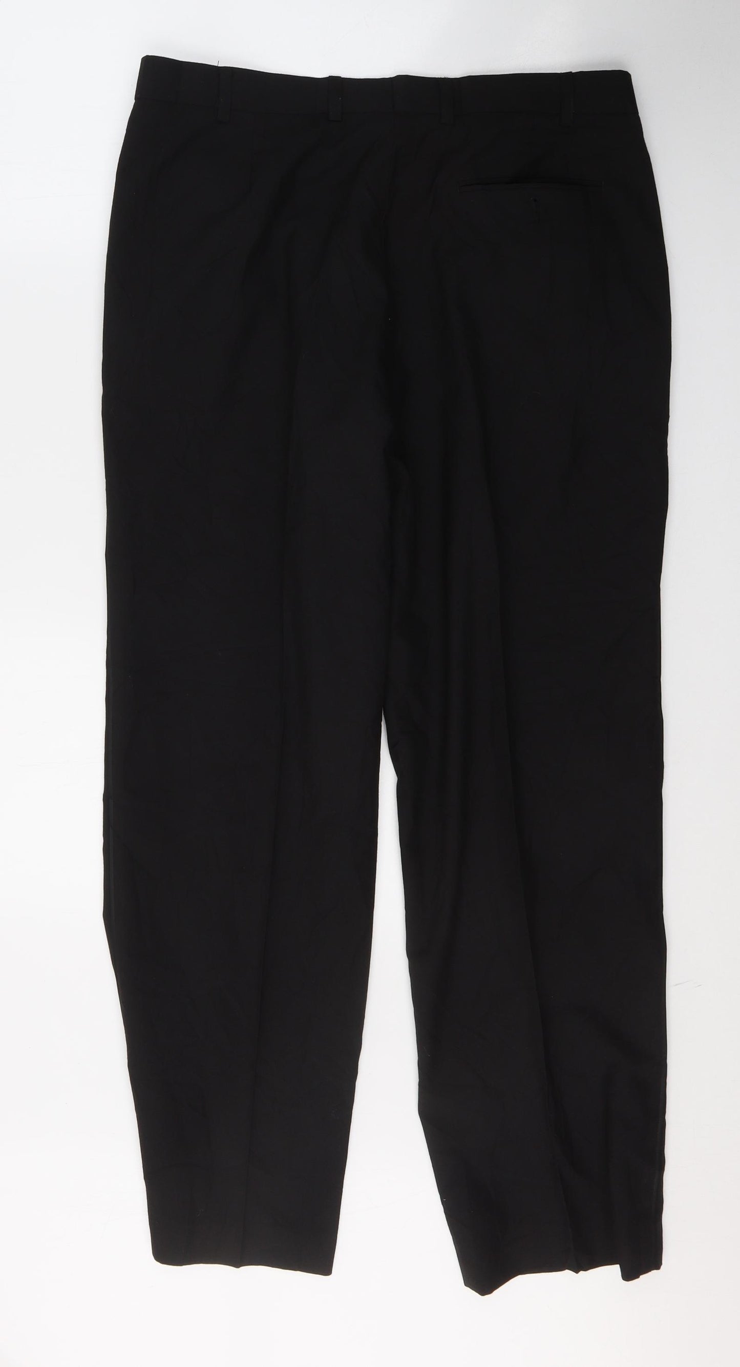 Marks and Spencer Mens Black  Polyester Dress Pants Trousers Size 36 L31 in Regular Button - Satin Side Strip