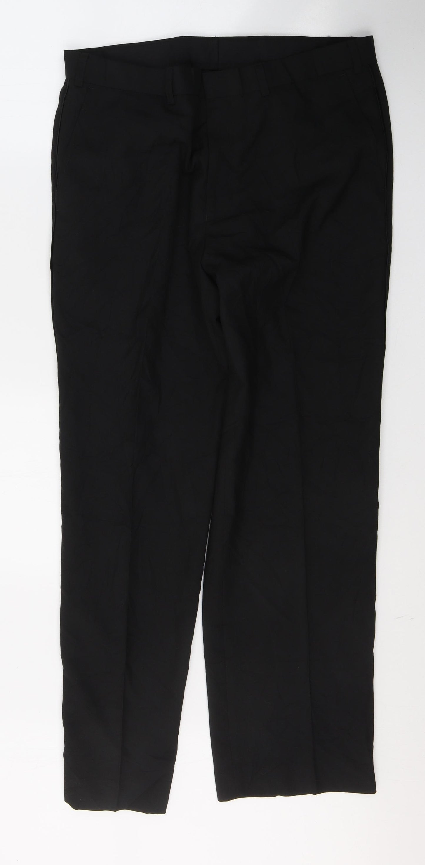 Marks and Spencer Mens Black  Polyester Dress Pants Trousers Size 36 L31 in Regular Button - Satin Side Strip