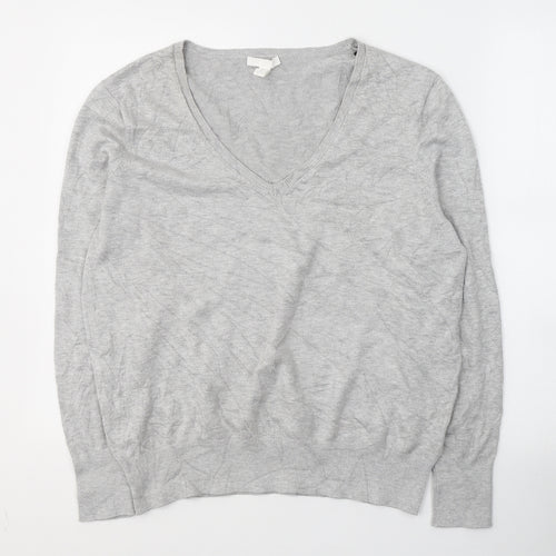 H&M Womens Grey V-Neck  Viscose Pullover Jumper Size XL