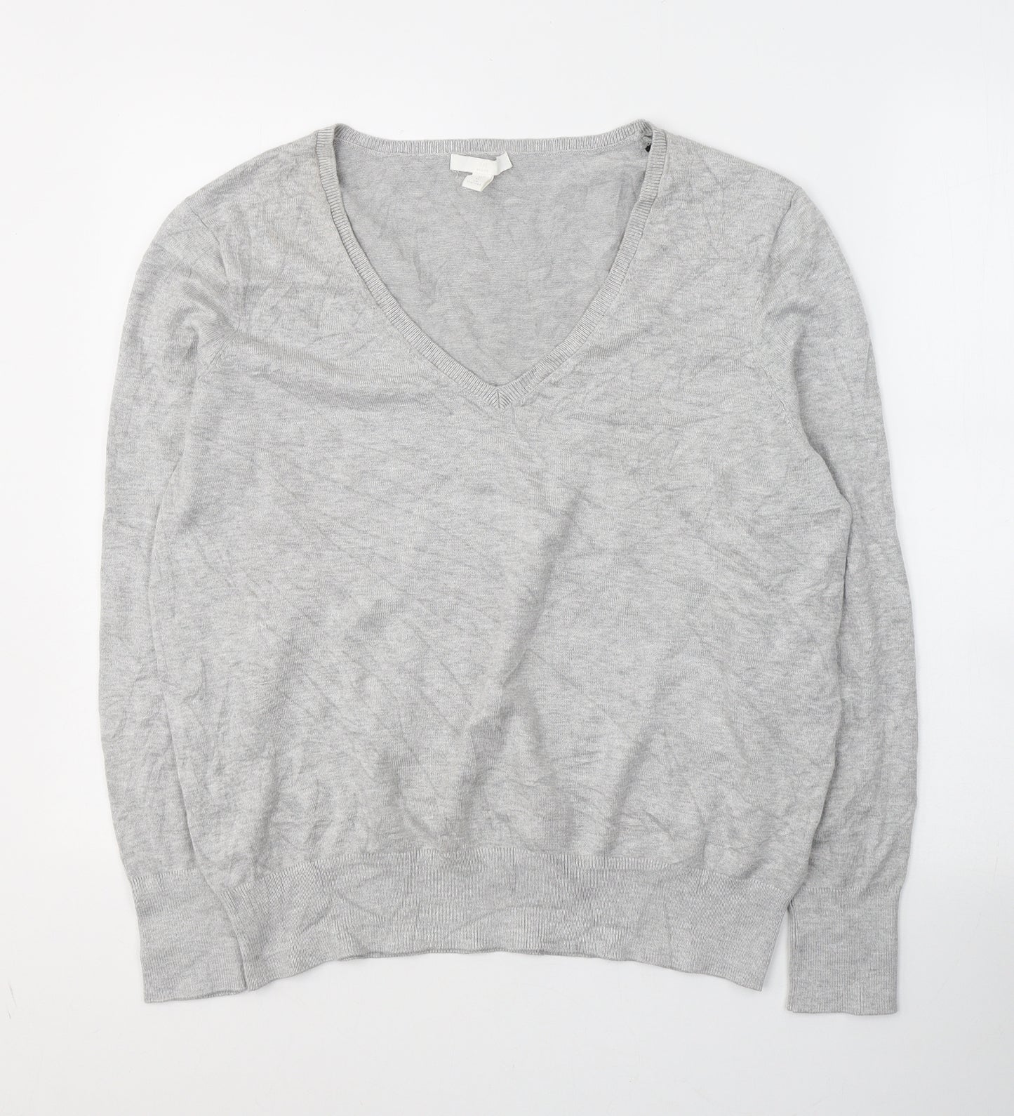 H&M Womens Grey V-Neck  Viscose Pullover Jumper Size XL
