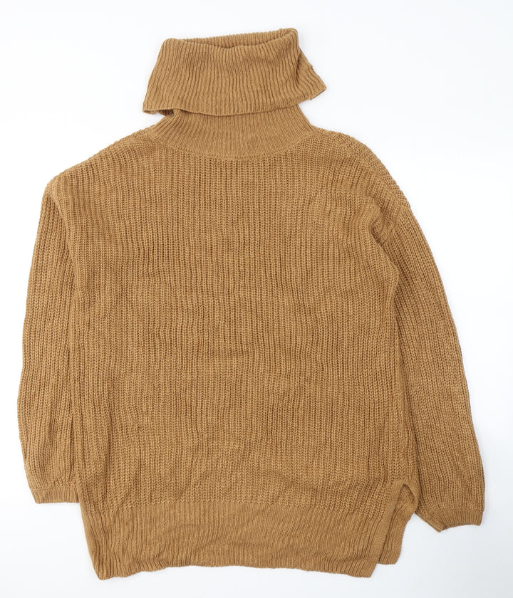 VERO MODA Womens Brown Roll Neck Polyester Pullover Jumper Size XS - Oversized