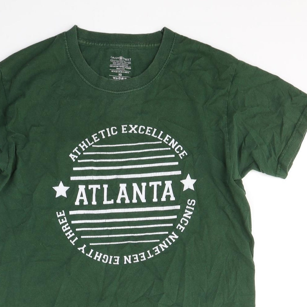 Daisy Street Womens Green  Cotton Basic T-Shirt Size 6 Round Neck - Atlanta