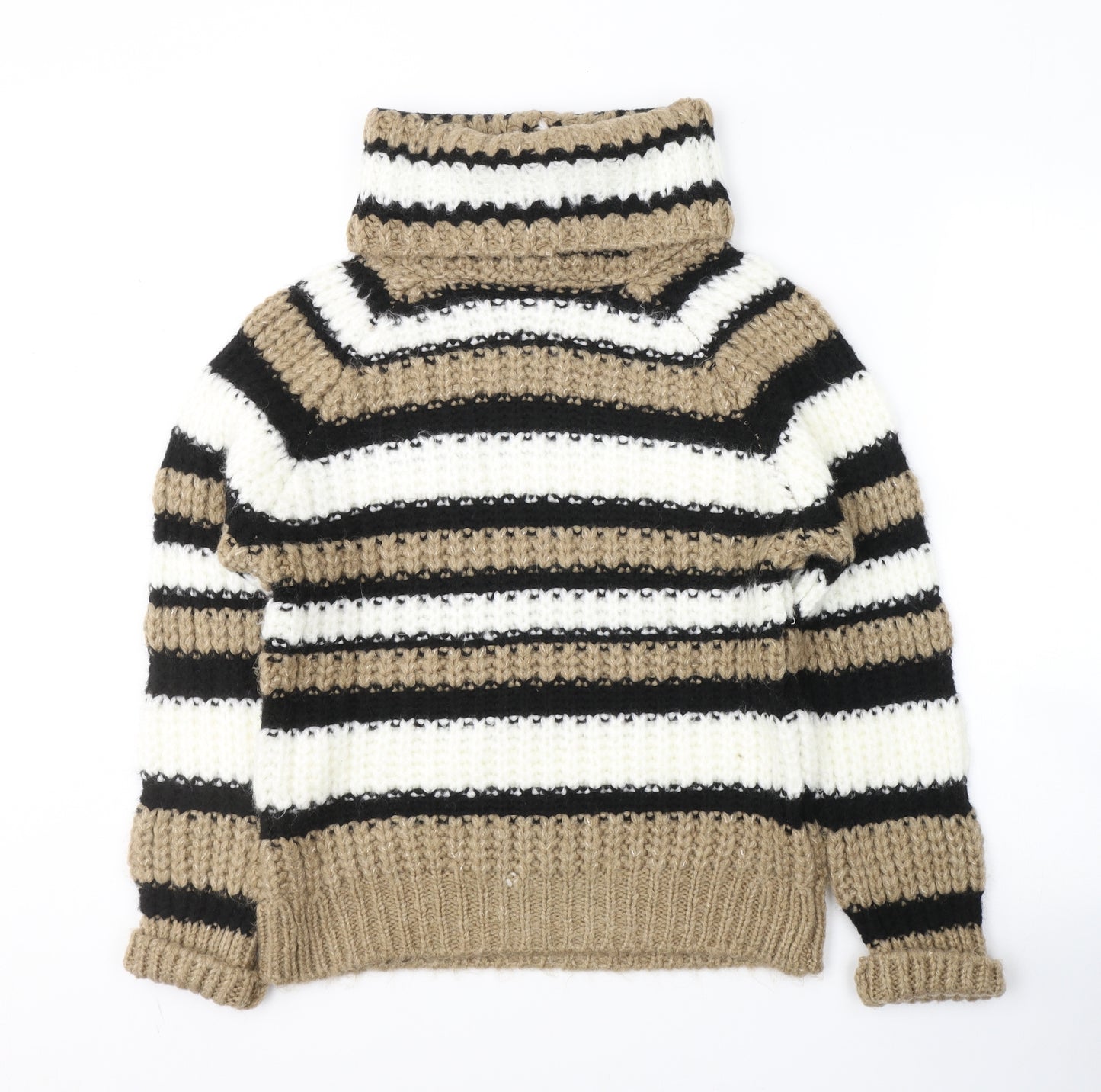 F&F Womens Beige Roll Neck Striped Acrylic Pullover Jumper Size 10