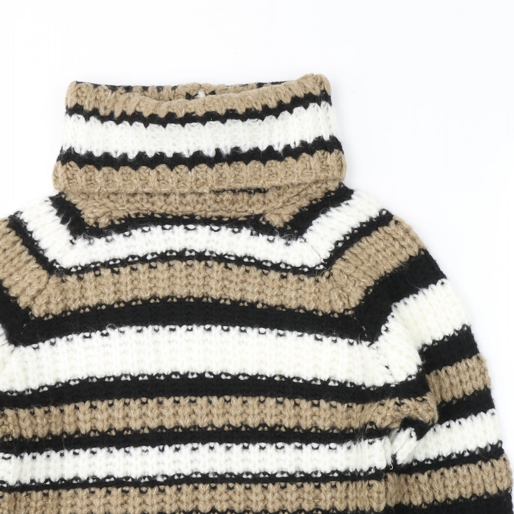 F&F Womens Beige Roll Neck Striped Acrylic Pullover Jumper Size 10
