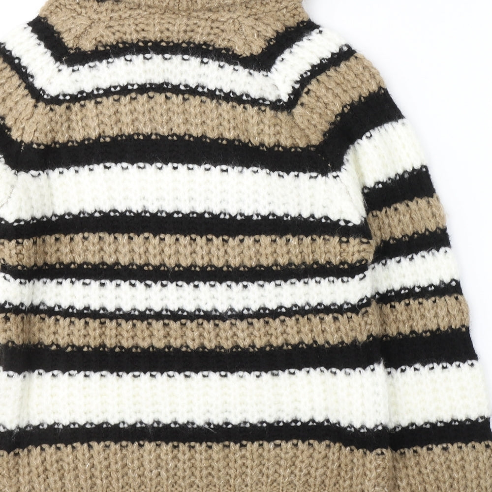 F&F Womens Beige Roll Neck Striped Acrylic Pullover Jumper Size 10