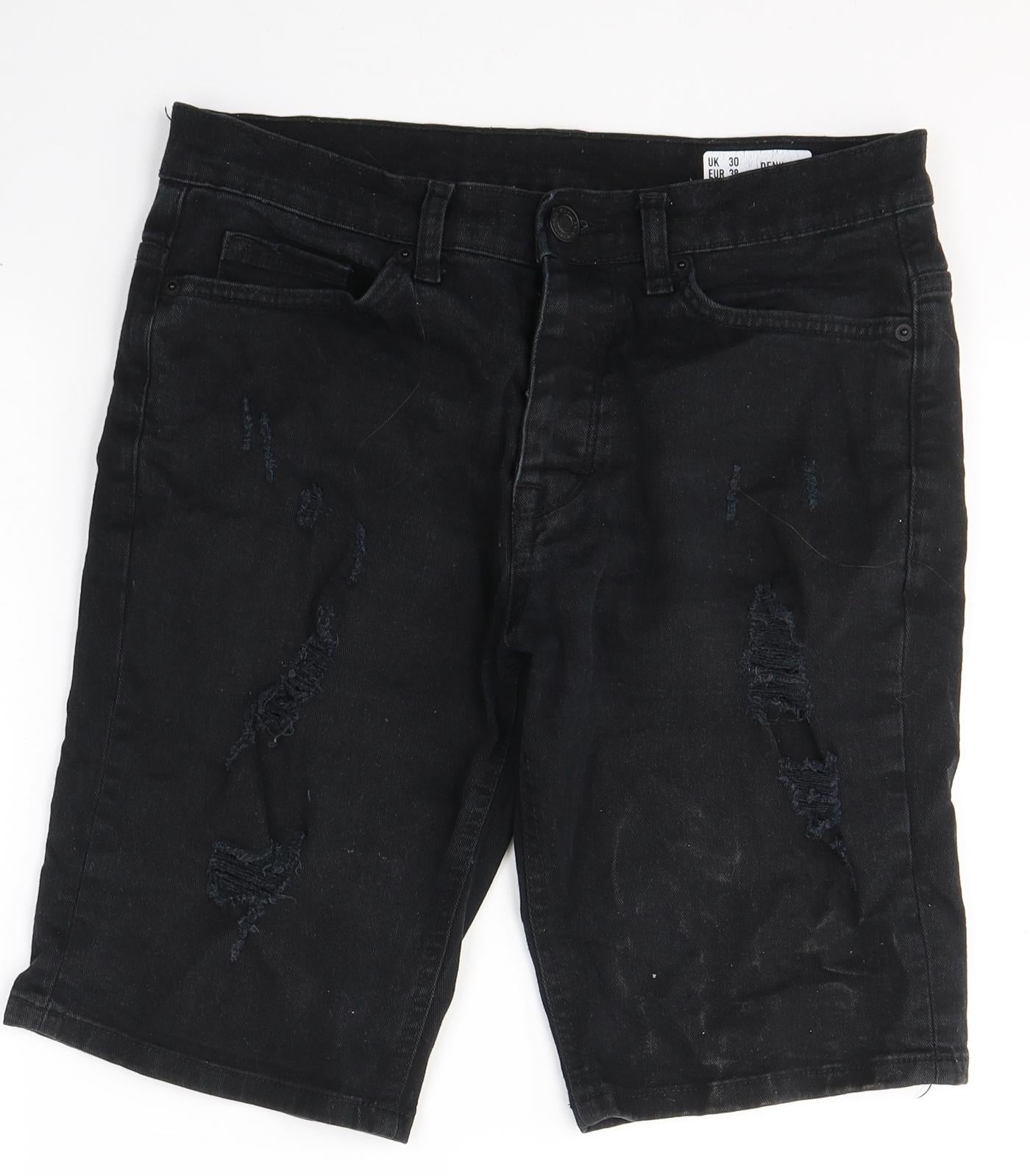 Denim & Co. Mens Black  Cotton Bermuda Shorts Size 30 L11 in Regular Button
