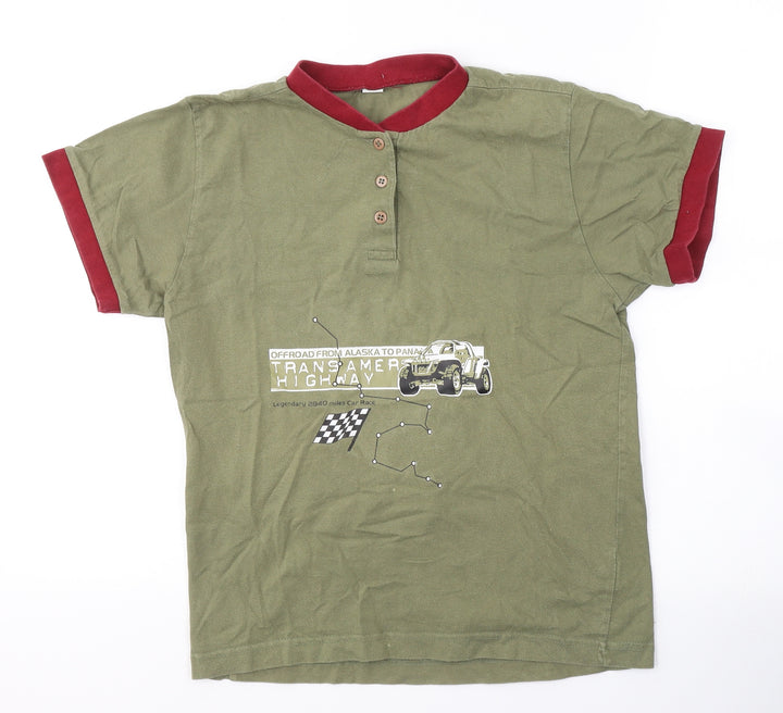 Offroad Boys Green Cotton Basic T-Shirt Size M Round Neck Pullover - Racer