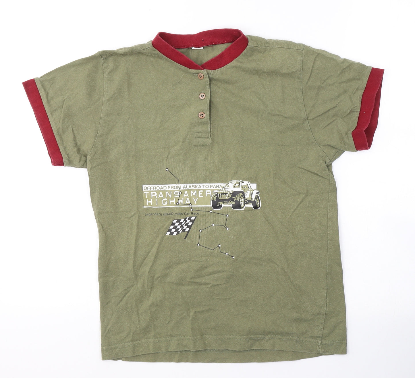 Offroad Boys Green  Cotton Basic T-Shirt Size M Round Neck Pullover - Racer