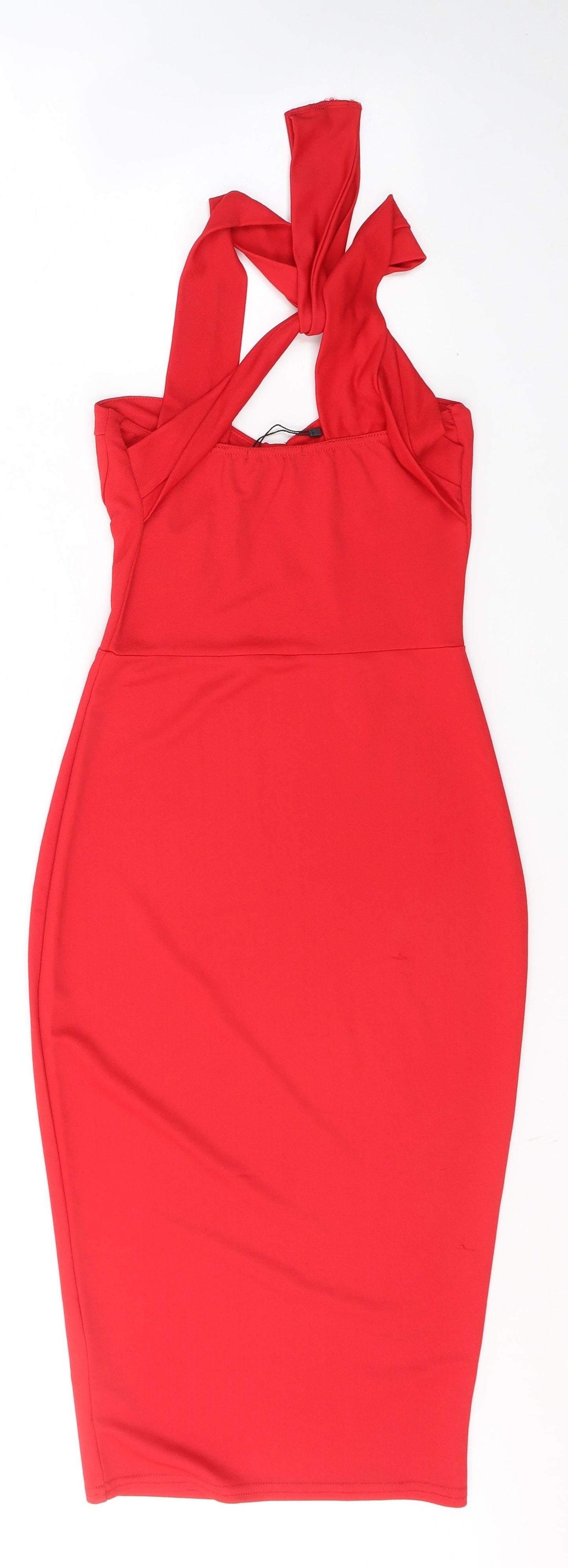 Boohoo Womens Red  Polyester Pencil Dress  Size 6  Halter Pullover