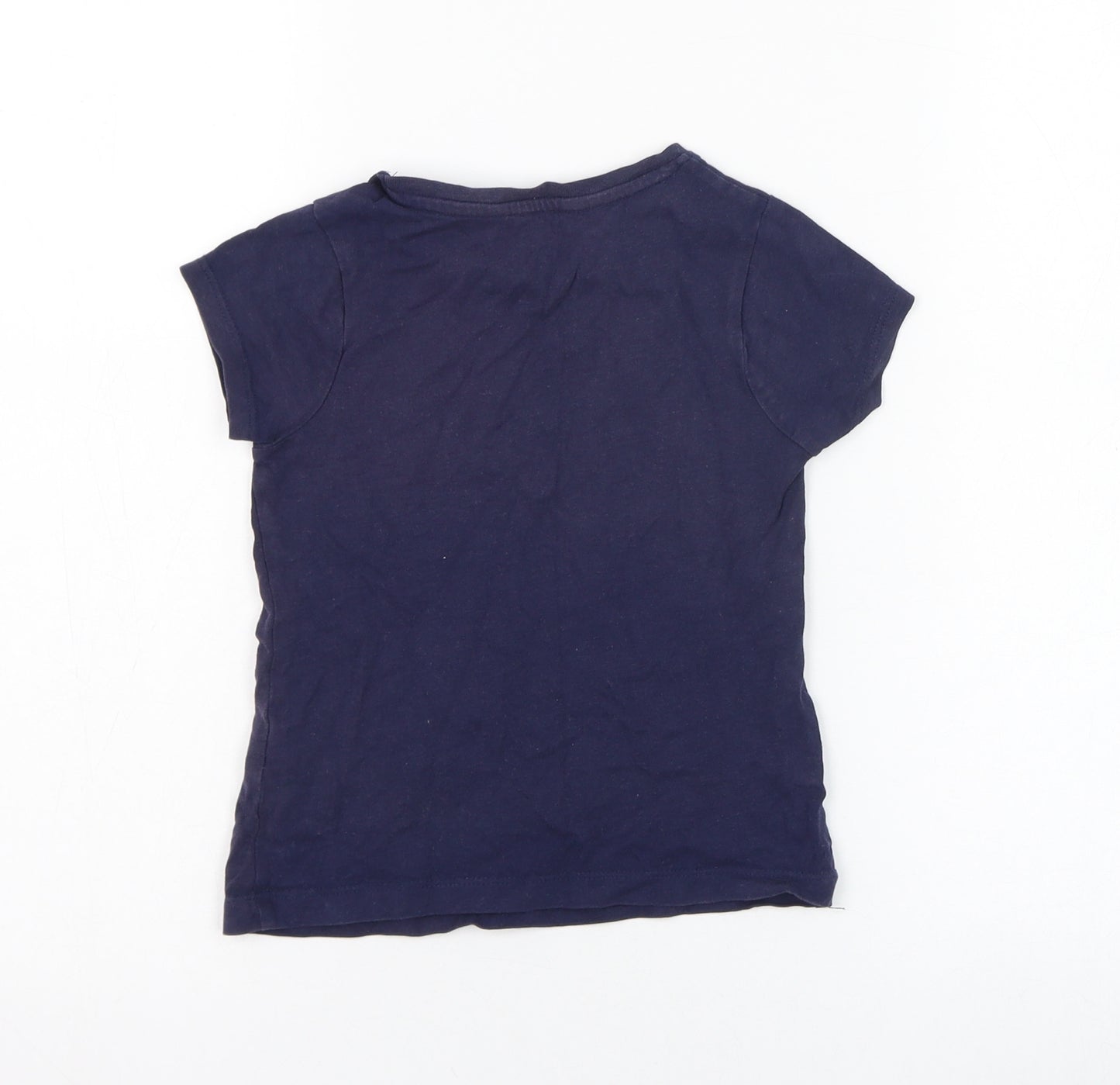 George Girls Blue  Cotton Basic T-Shirt Size 4-5 Years Round Neck Pullover - Unicorn