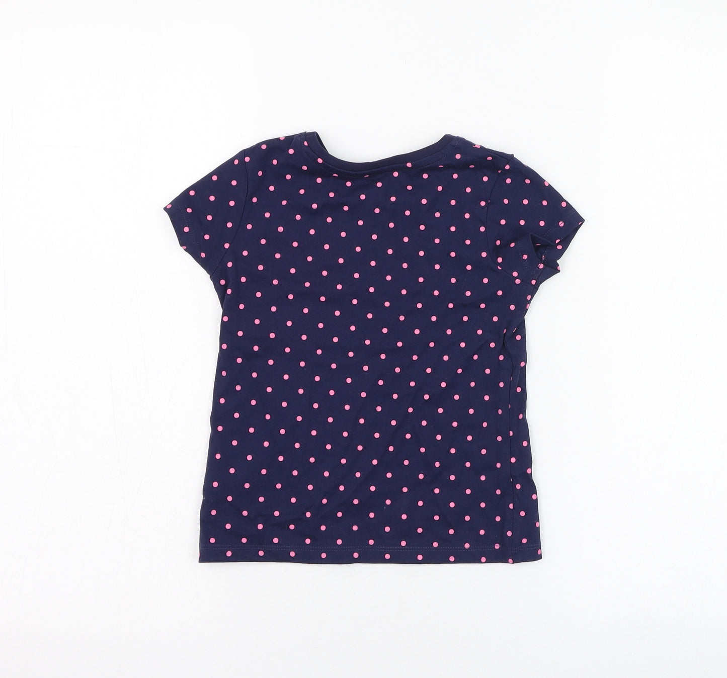 George Girls Blue Polka Dot Cotton Basic T-Shirt Size 3-4 Years Roll Neck Pullover