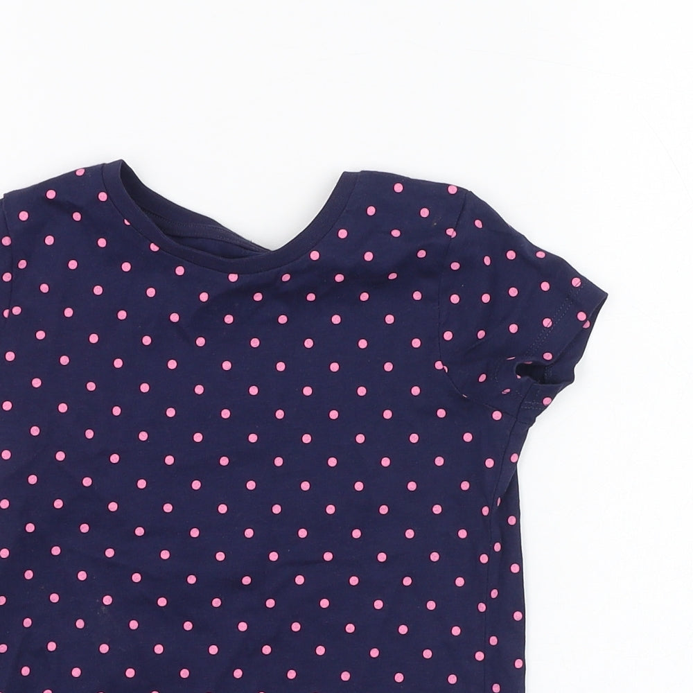 George Girls Blue Polka Dot Cotton Basic T-Shirt Size 3-4 Years Roll Neck Pullover