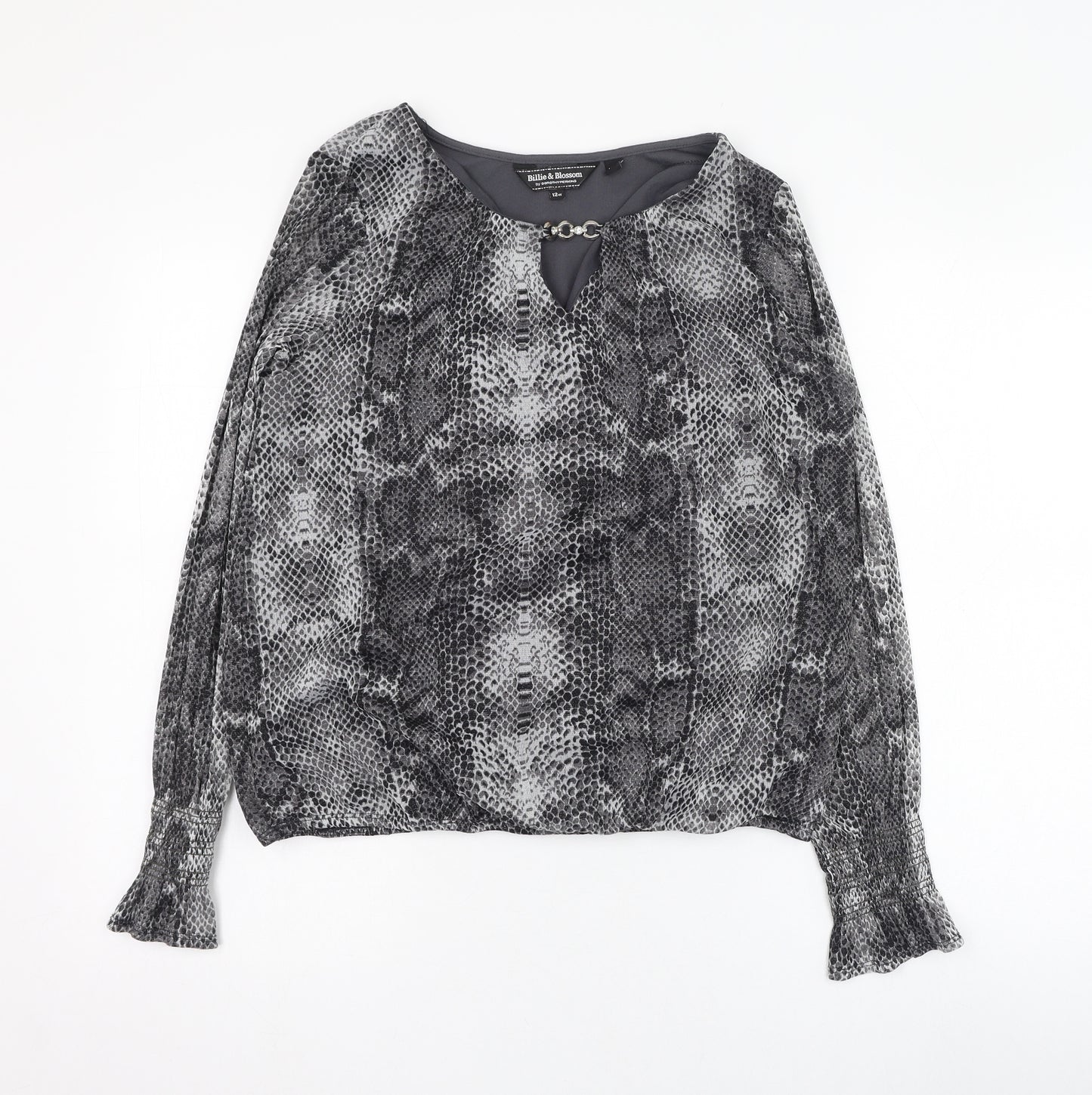 Dorothy Perkins Womens Black Animal Print Nylon Basic Blouse Size 12 Round Neck