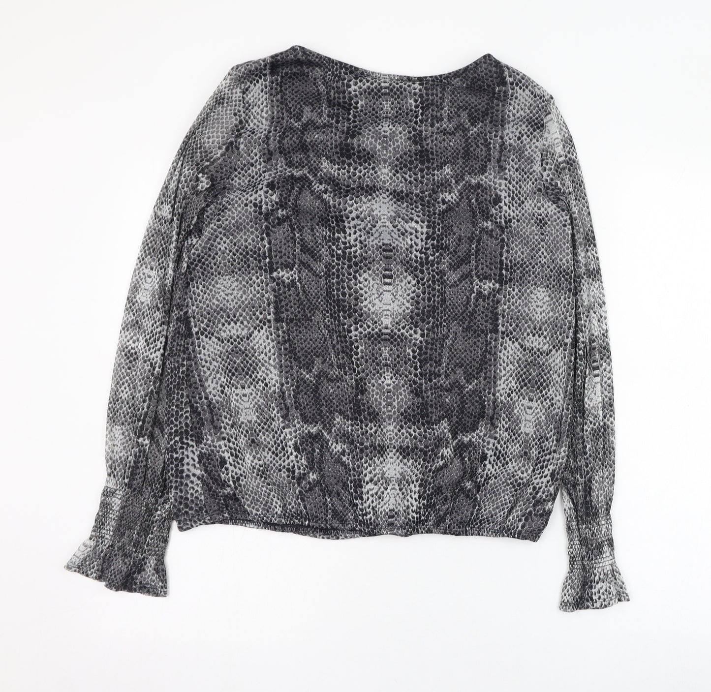 Dorothy Perkins Womens Black Animal Print Nylon Basic Blouse Size 12 Round Neck