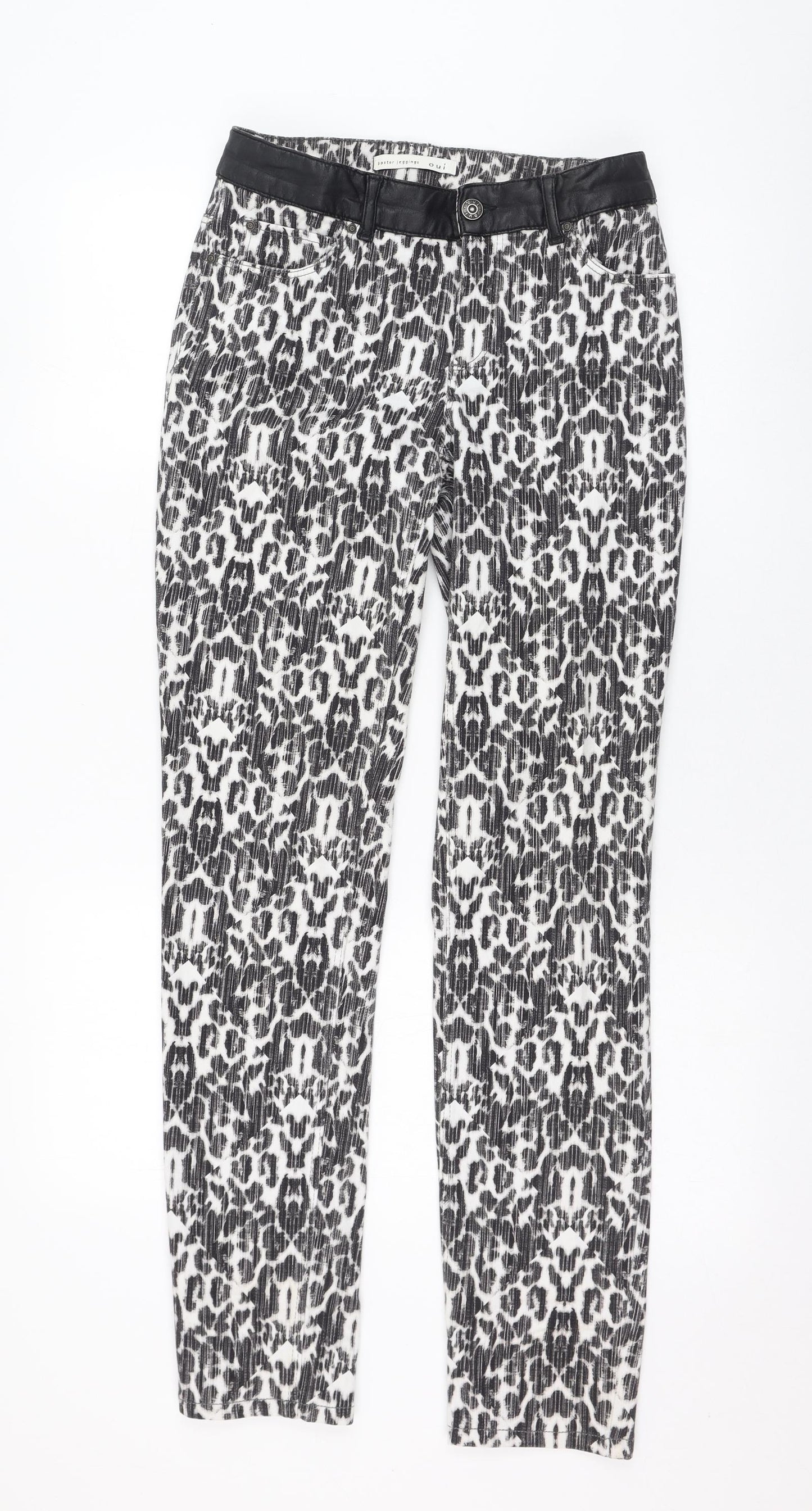 Oui Womens Ivory Animal Print Cotton Jegging Jeans Size 10 L30 in Regular Zip