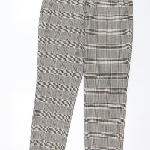 Oui Womens Grey Check Polyester Carrot Trousers Size 10 L26 in Regular Zip