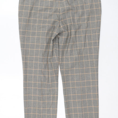 Oui Womens Grey Check Polyester Carrot Trousers Size 10 L26 in Regular Zip