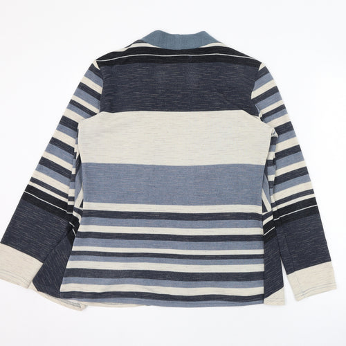 Gerard Womens Blue Round Neck Striped Polyester Cardigan Jumper Size 10