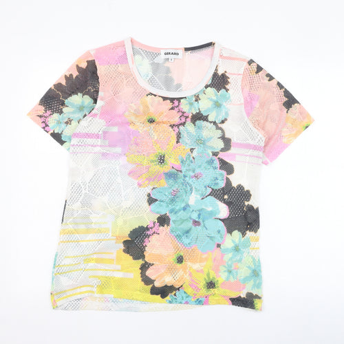 Gerard Womens Multicoloured Floral Polyester Basic T-Shirt Size S Round Neck - Mesh