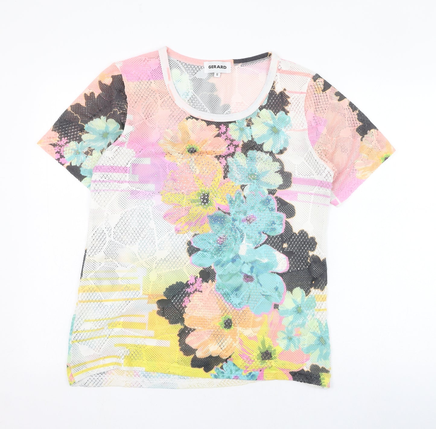 Gerard Womens Multicoloured Floral Polyester Basic T-Shirt Size S Round Neck - Mesh