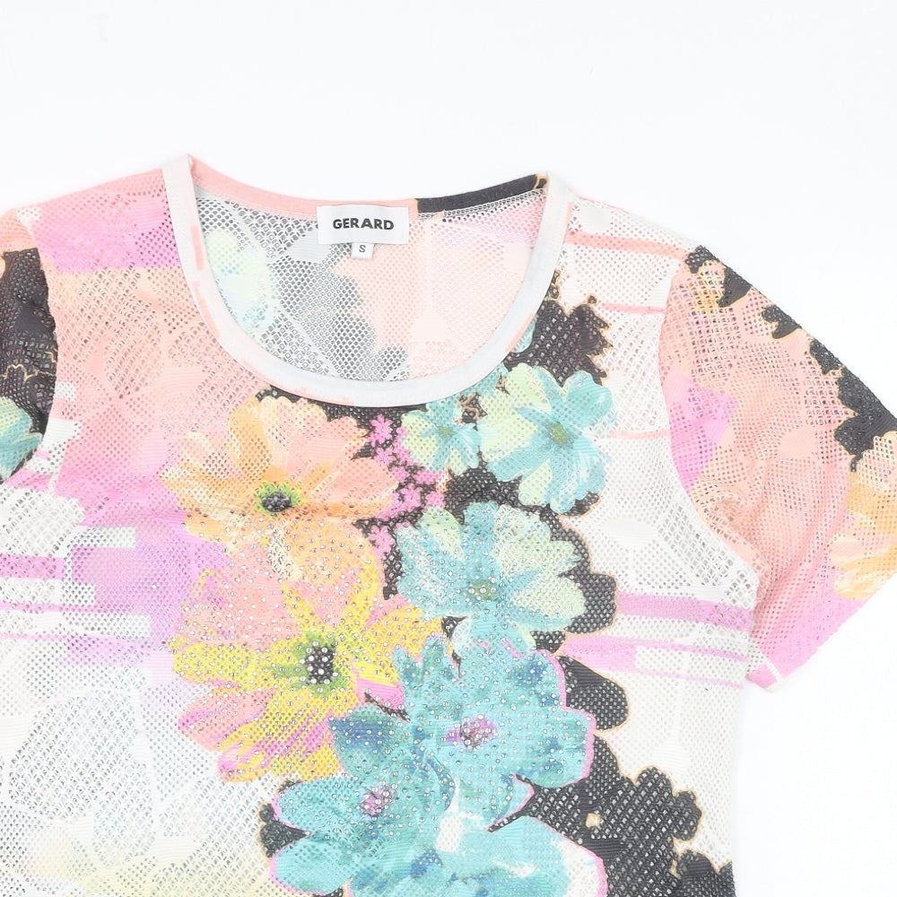 Gerard Womens Multicoloured Floral Polyester Basic T-Shirt Size S Round Neck - Mesh