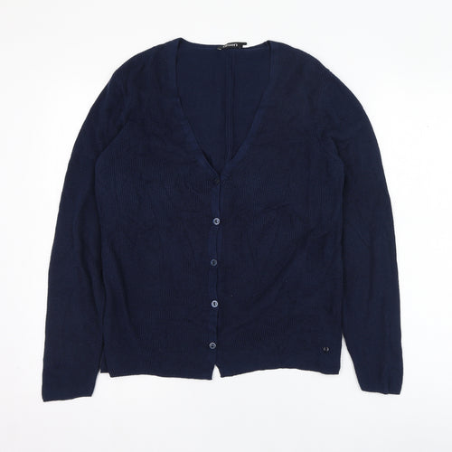 Olsen Womens Blue V-Neck  Cotton Cardigan Jumper Size 12