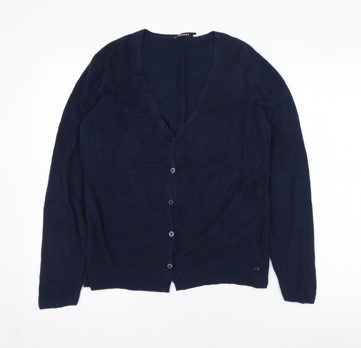 Olsen Womens Blue V-Neck  Cotton Cardigan Jumper Size 12