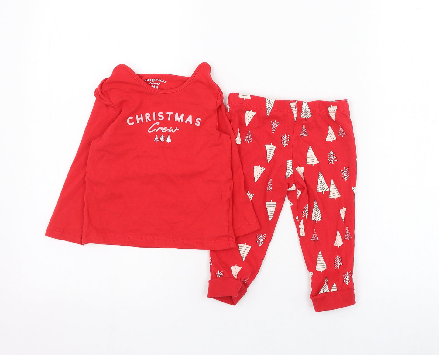 F&F Girls Red Solid Cotton Capri Pyjama Set Size 9-12 Months  Pullover - Christmas
