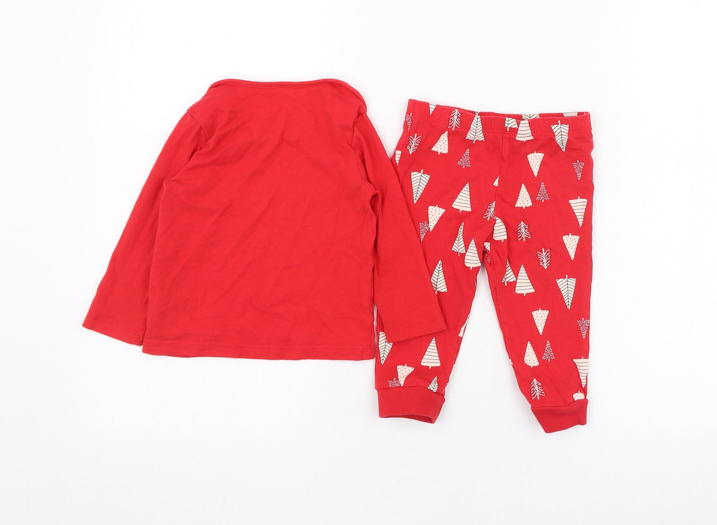 F&F Girls Red Solid Cotton Capri Pyjama Set Size 9-12 Months  Pullover - Christmas