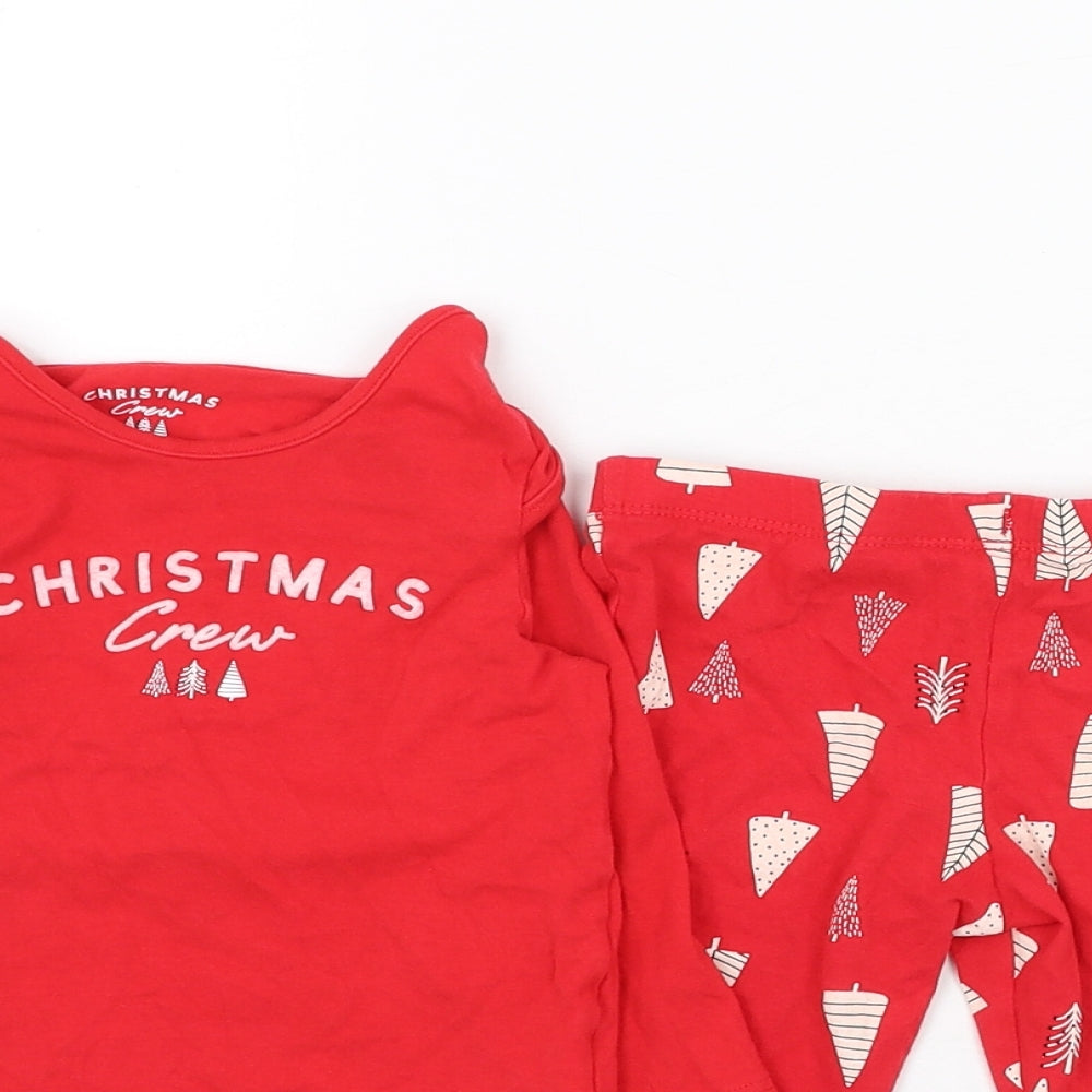 F&F Girls Red Solid Cotton Capri Pyjama Set Size 9-12 Months  Pullover - Christmas