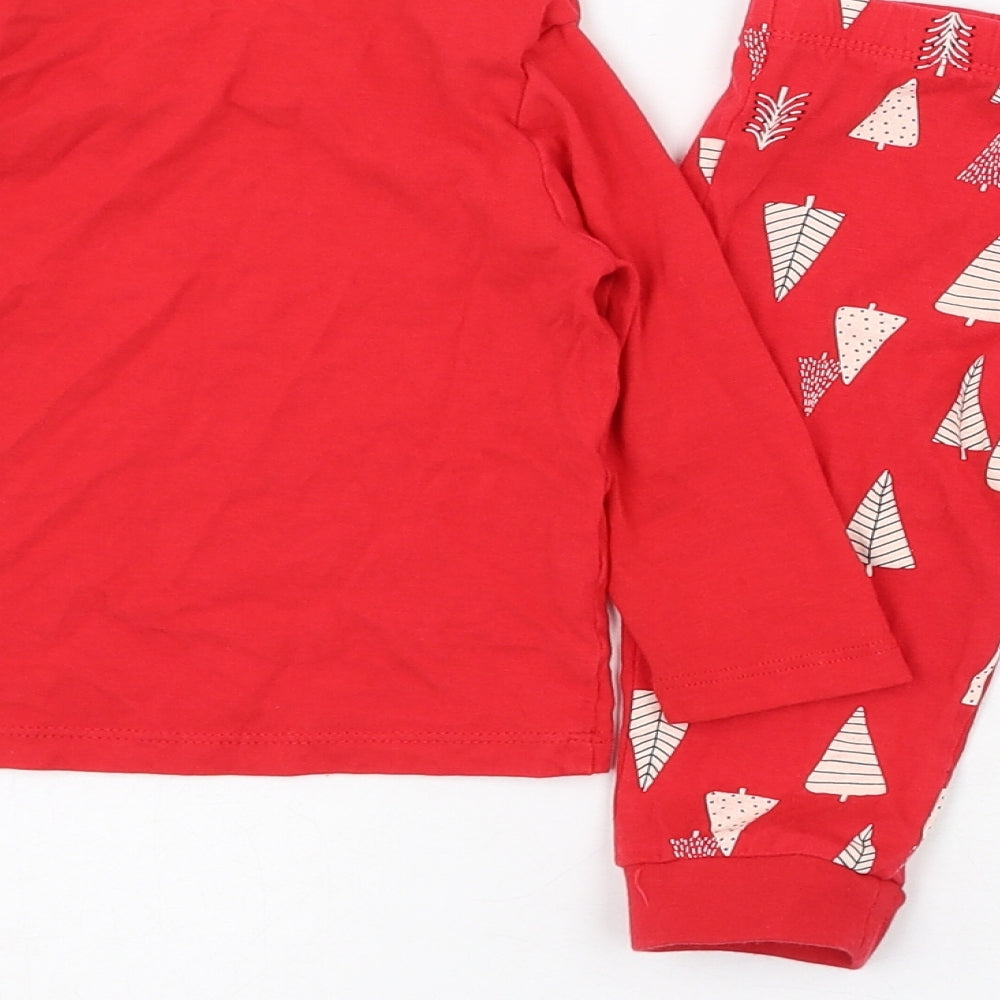 F&F Girls Red Solid Cotton Capri Pyjama Set Size 9-12 Months  Pullover - Christmas