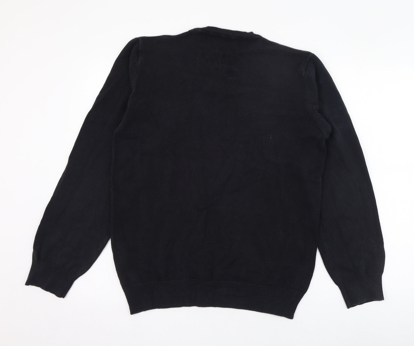JACK & JONES Mens Black V-Neck  Cotton Pullover Jumper Size L