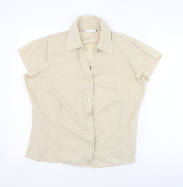 BHS Womens Beige  Polyester Basic Button-Up Size 12 Collared