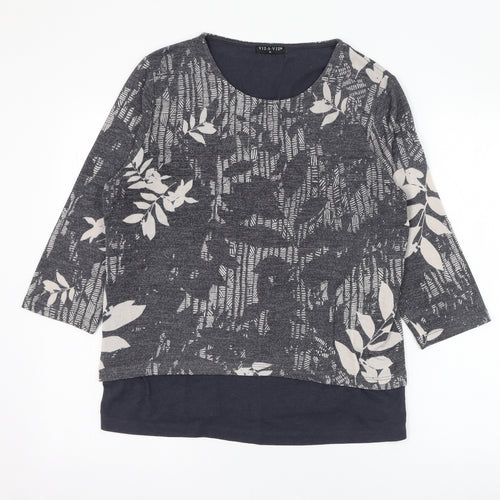 Viz A Viz Womens Grey Round Neck Floral Polyester Pullover Jumper Size M