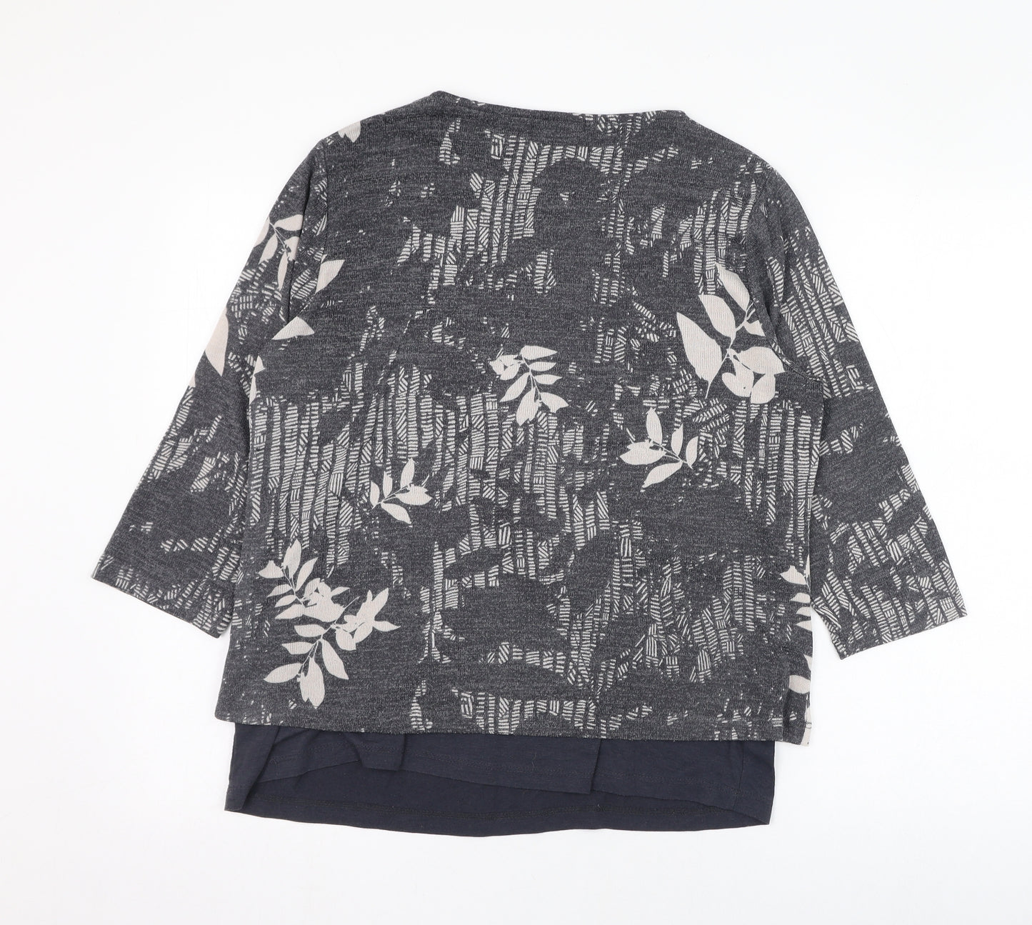Viz A Viz Womens Grey Round Neck Floral Polyester Pullover Jumper Size M