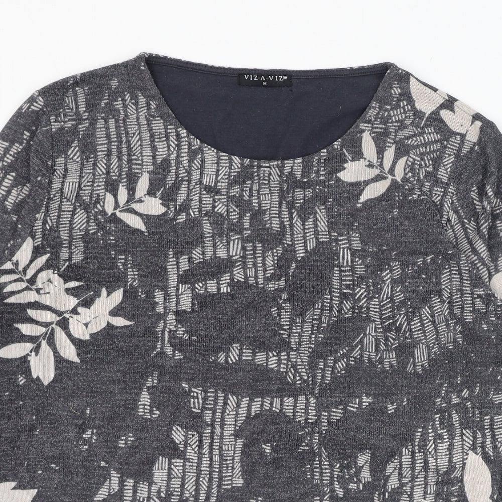 Viz A Viz Womens Grey Round Neck Floral Polyester Pullover Jumper Size M